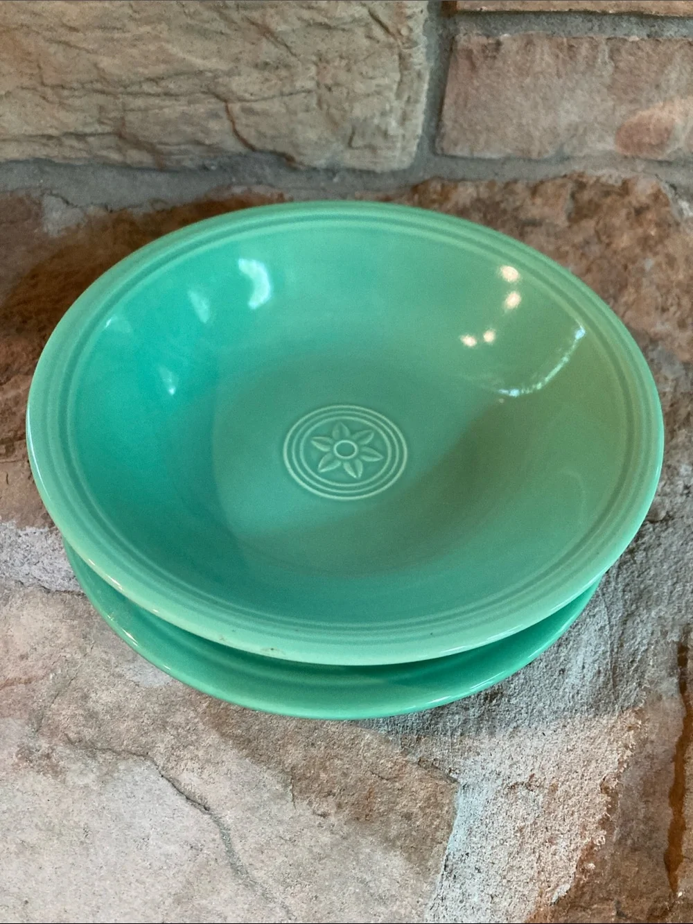 Oneida Petals Sea Foam Green Soup Bowl and Salad Plate